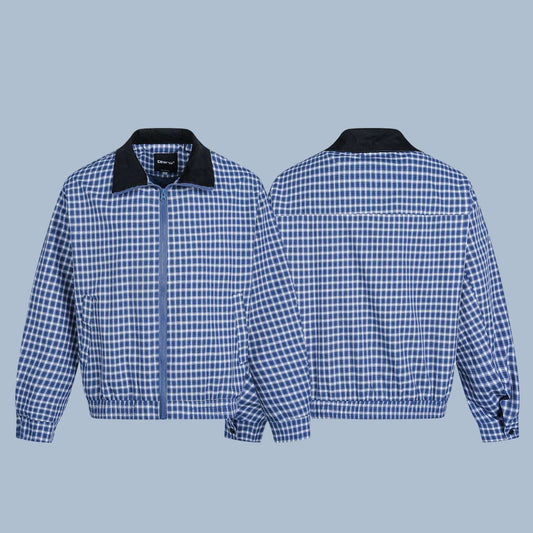 Men's Vintage Pattern Blue Shifty Corduroy Collar Track Jacket