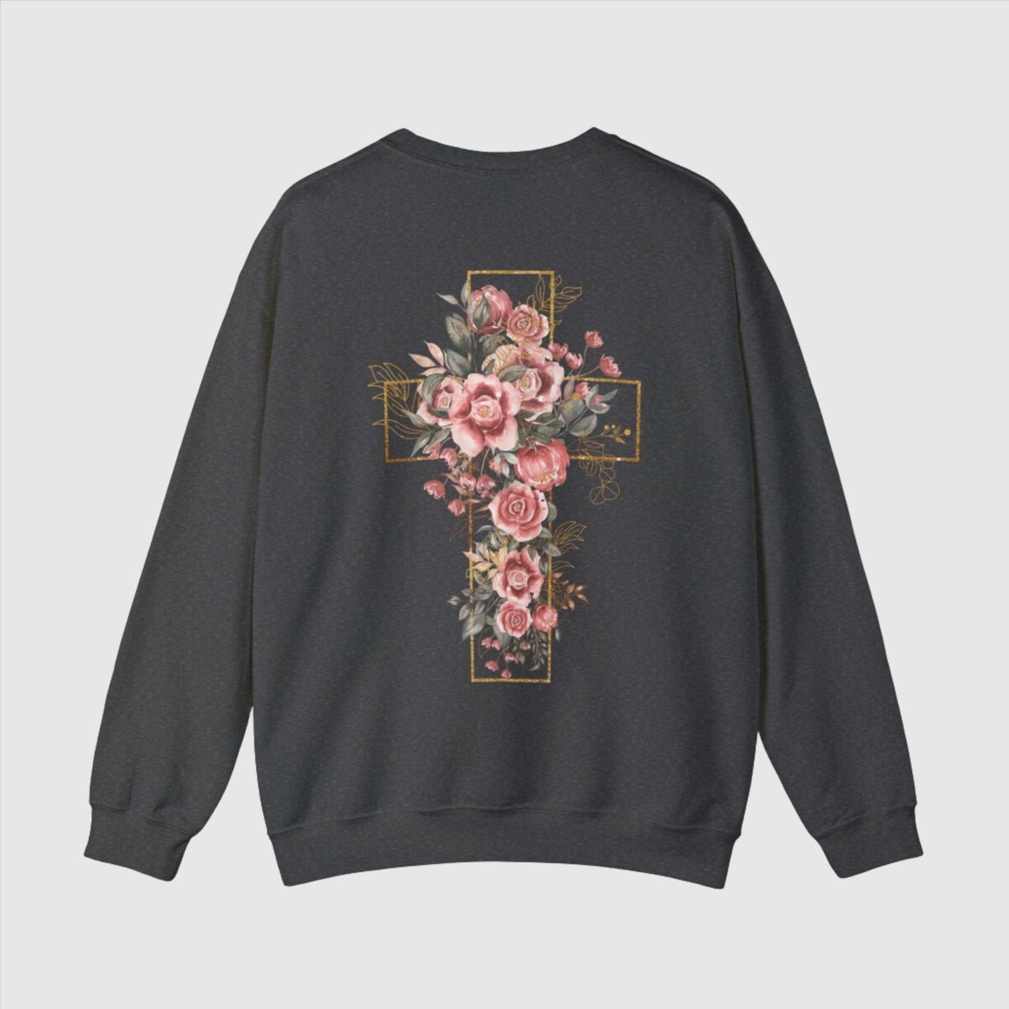 Custom Unisex Blooming Flower Cross Heavy Blend Crewneck Sweatshirt | PERSONALIZED - ChoreGirl