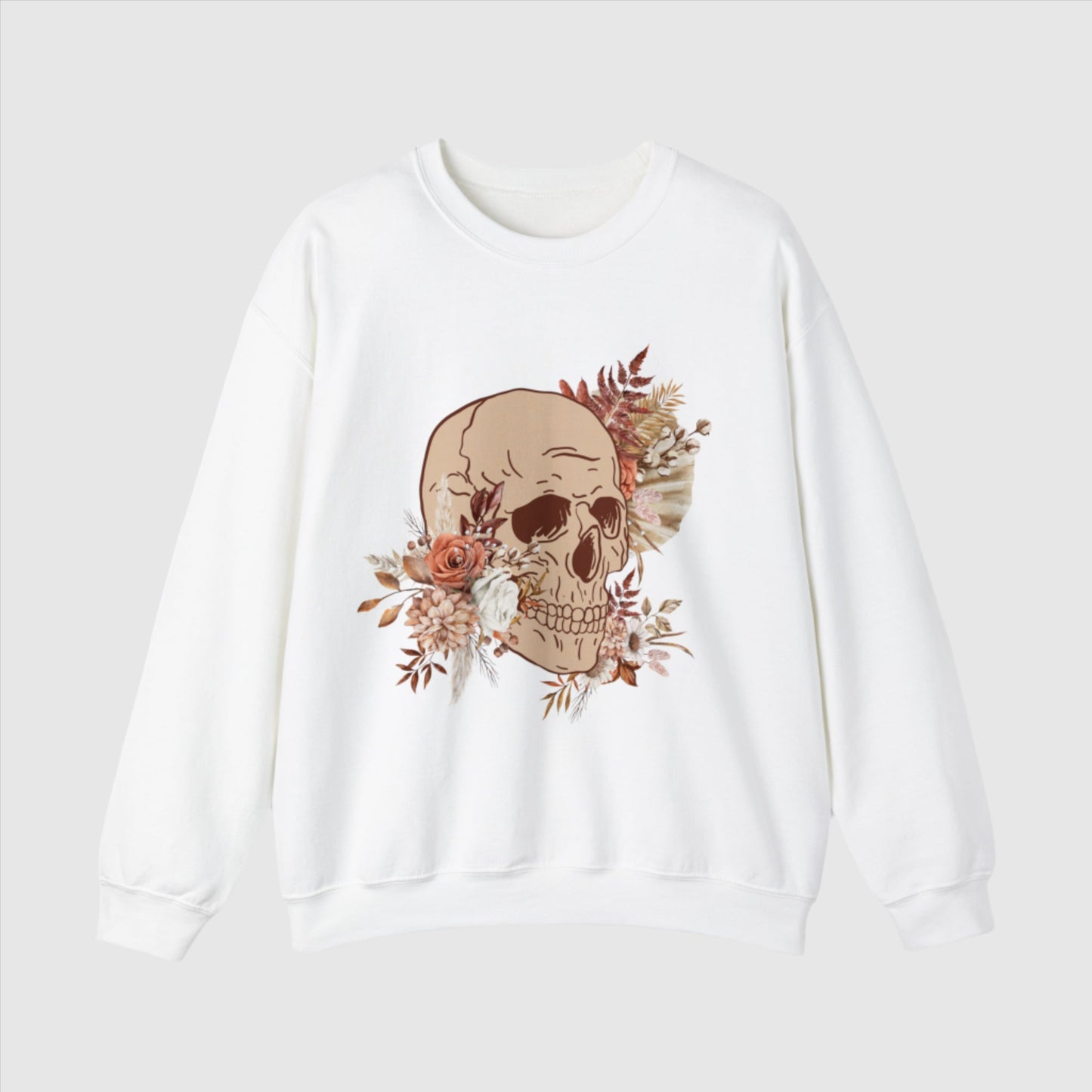 Custom Unisex Vintage Skull and Flower Heavy Blend Crewneck Sweatshirt | PERSONALIZED - ChoreGirl