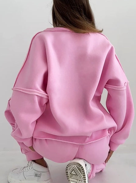 Women's Basics - Oversized Sweatshirt and Pencil Pants Two-piece Outfit Set - ChoreGirl