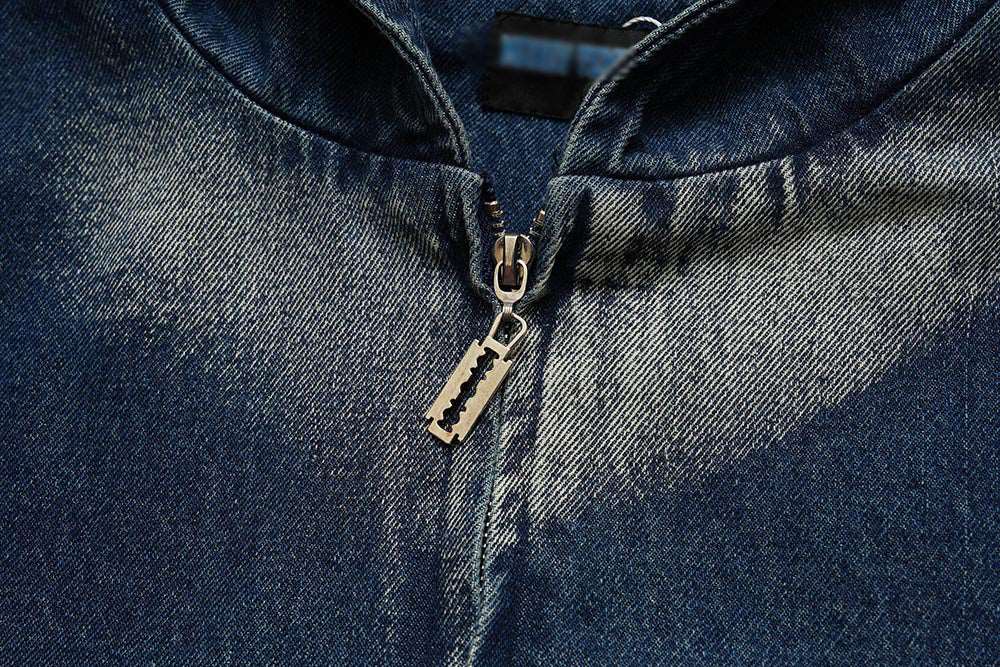 Men's Hooded Zip-up Denim Jacket - ChoreGirl