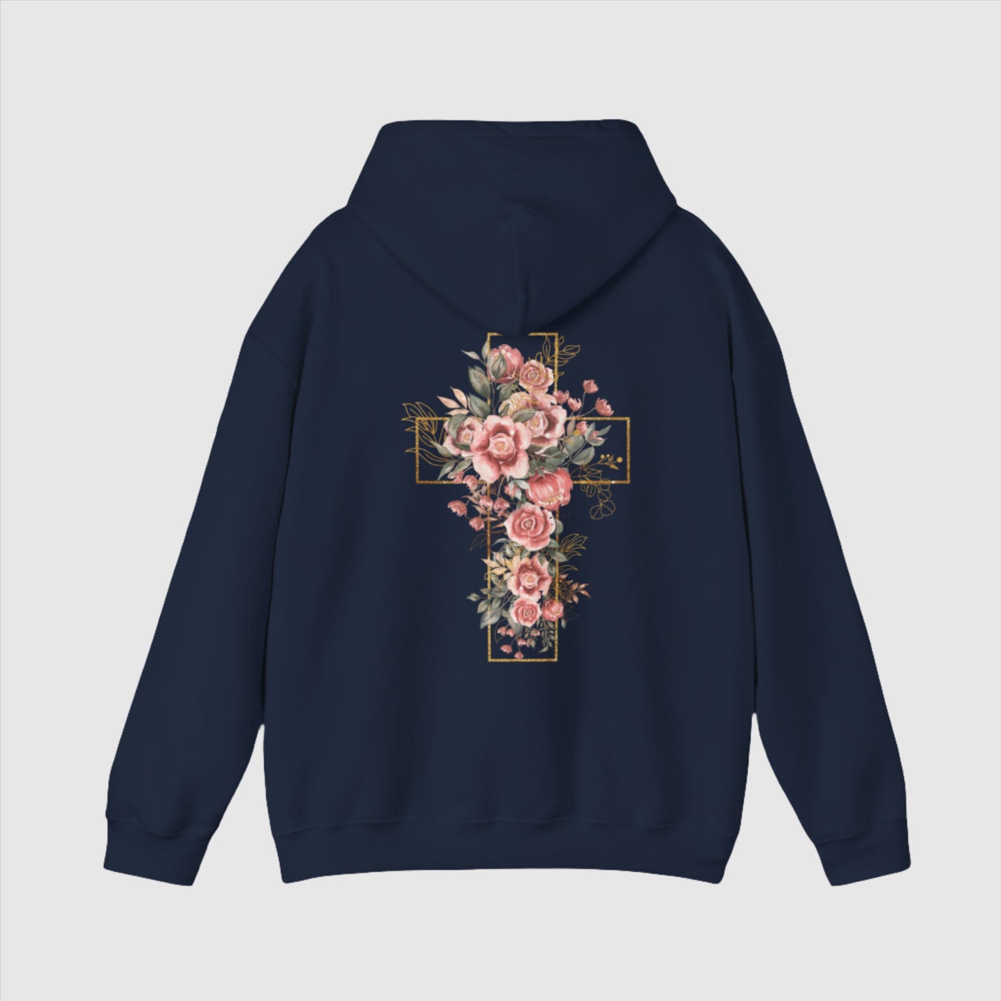 Custom Unisex Blooming Flower Cross Heavy Blend Hoodie | PERSONALIZED - ChoreGirl
