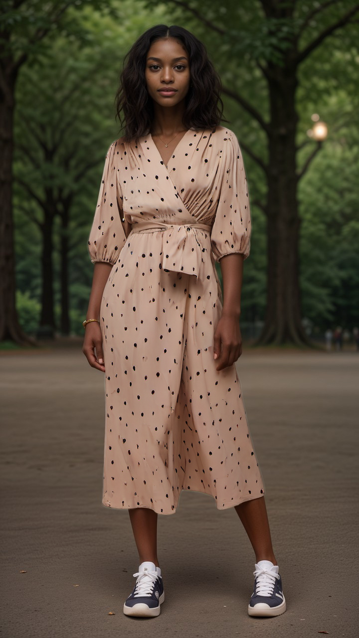 Women's Elegant Polka Dot Puff Sleeve Dress - ChoreGirl