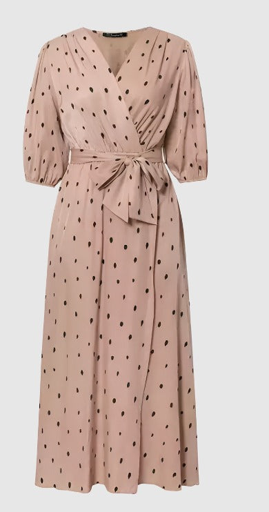 Women's Elegant Polka Dot Puff Sleeve Dress - ChoreGirl
