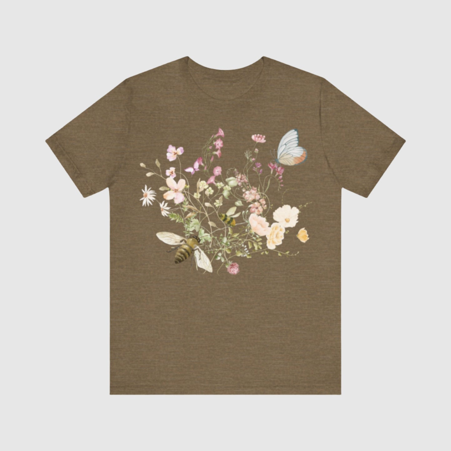 Unisex Vintage Wild Flower and Bee Jersey Short Sleeve Tee - ChoreGirl