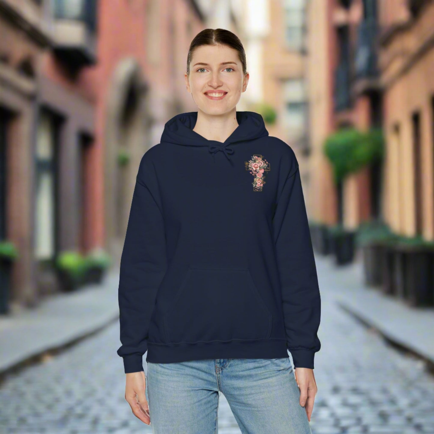 Custom Unisex Blooming Flower Cross Heavy Blend Hoodie | PERSONALIZED - ChoreGirl
