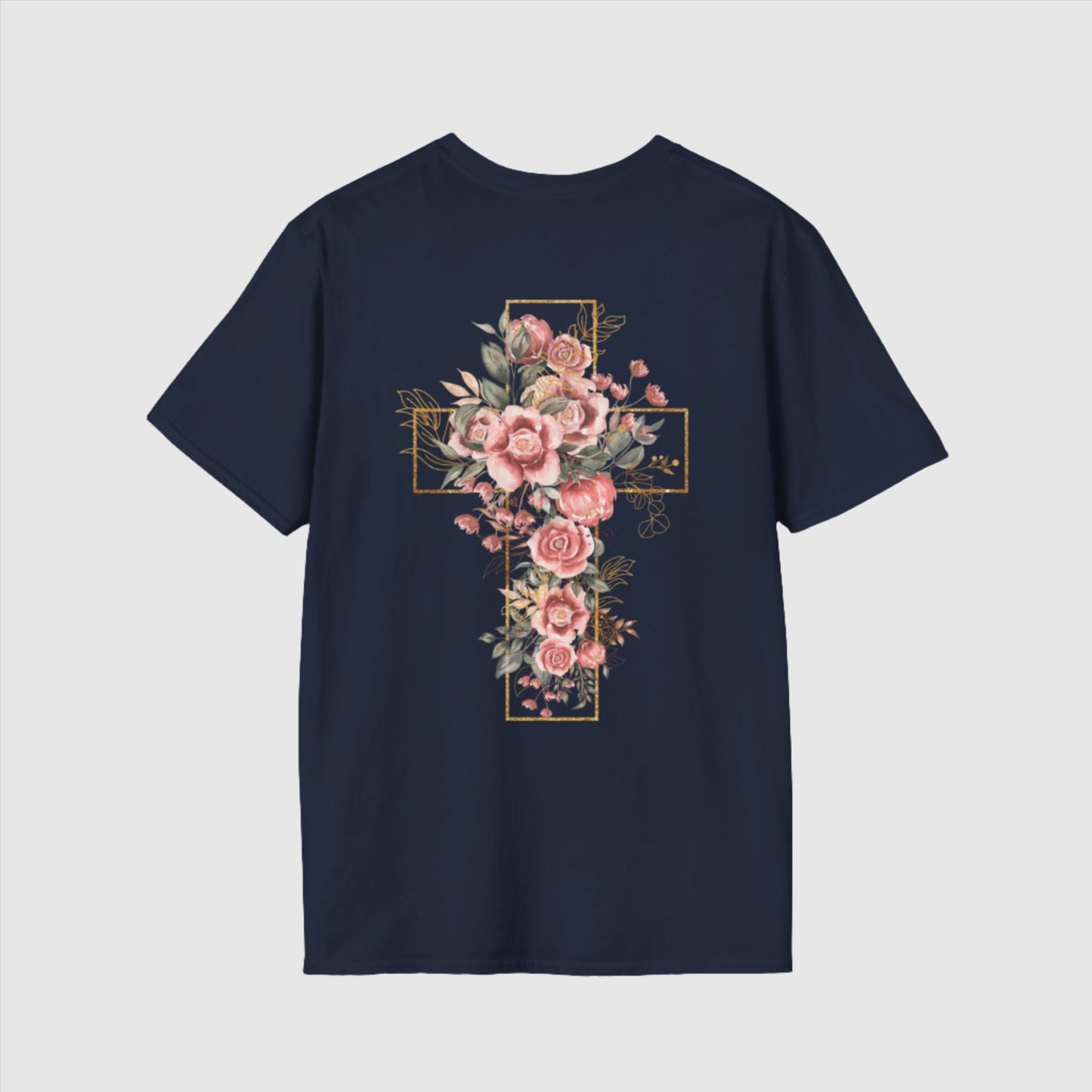 Custom Unisex Blooming Flower Cross Softstyle T-Shirt | PERSONALIZED - ChoreGirl