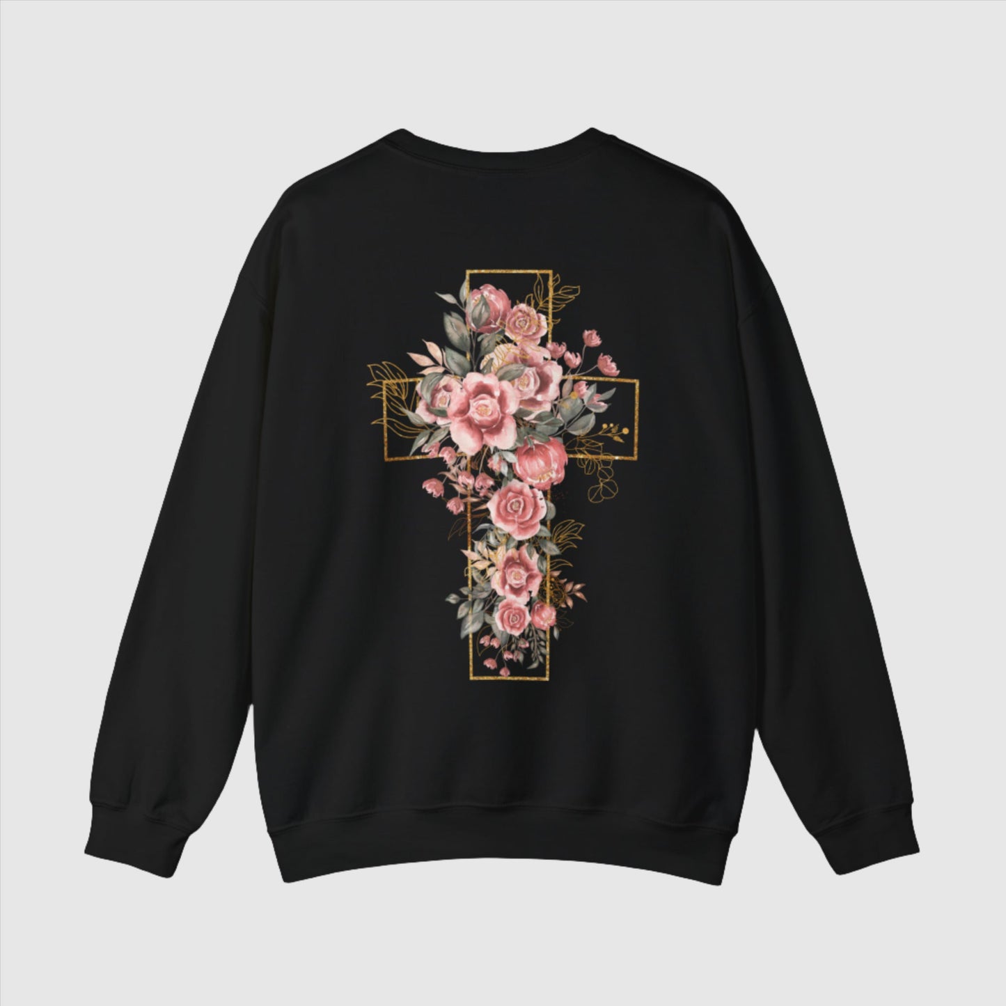 Custom Unisex Blooming Flower Cross Heavy Blend Crewneck Sweatshirt | PERSONALIZED - ChoreGirl