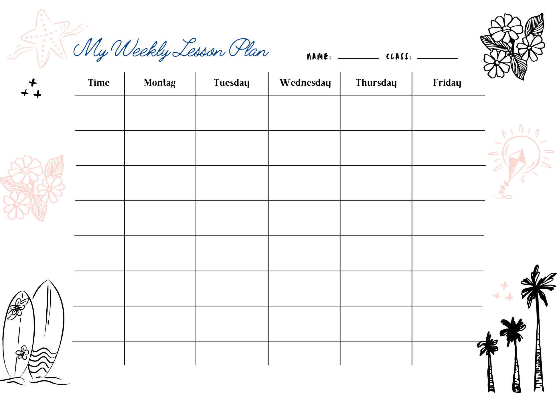 Custom Timetable with Colorful Designs - Available in German and English | PERSONALIZED - ChoreGirl