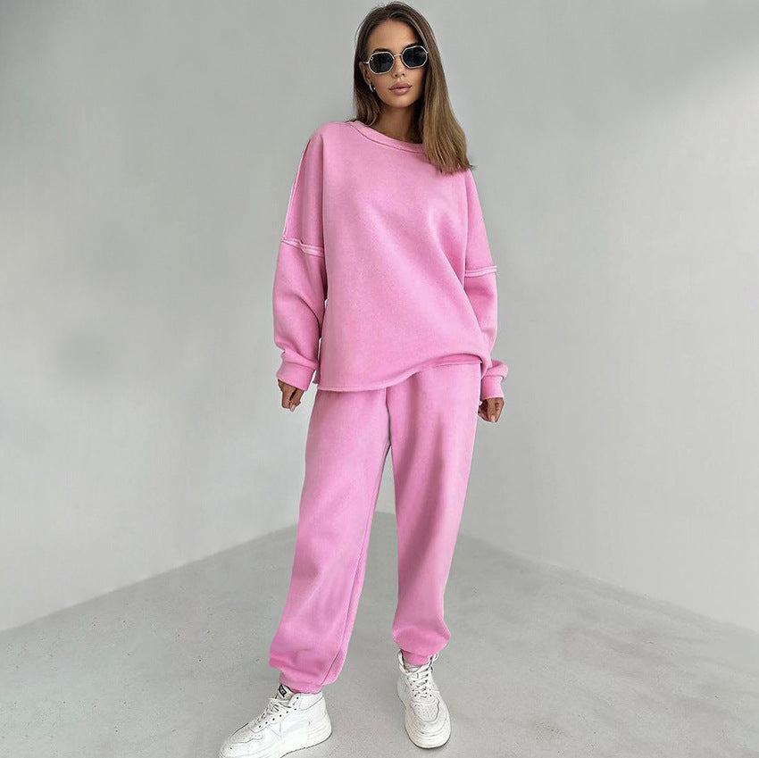 Women's Basics - Oversized Sweatshirt and Pencil Pants Two-piece Outfit Set - ChoreGirl