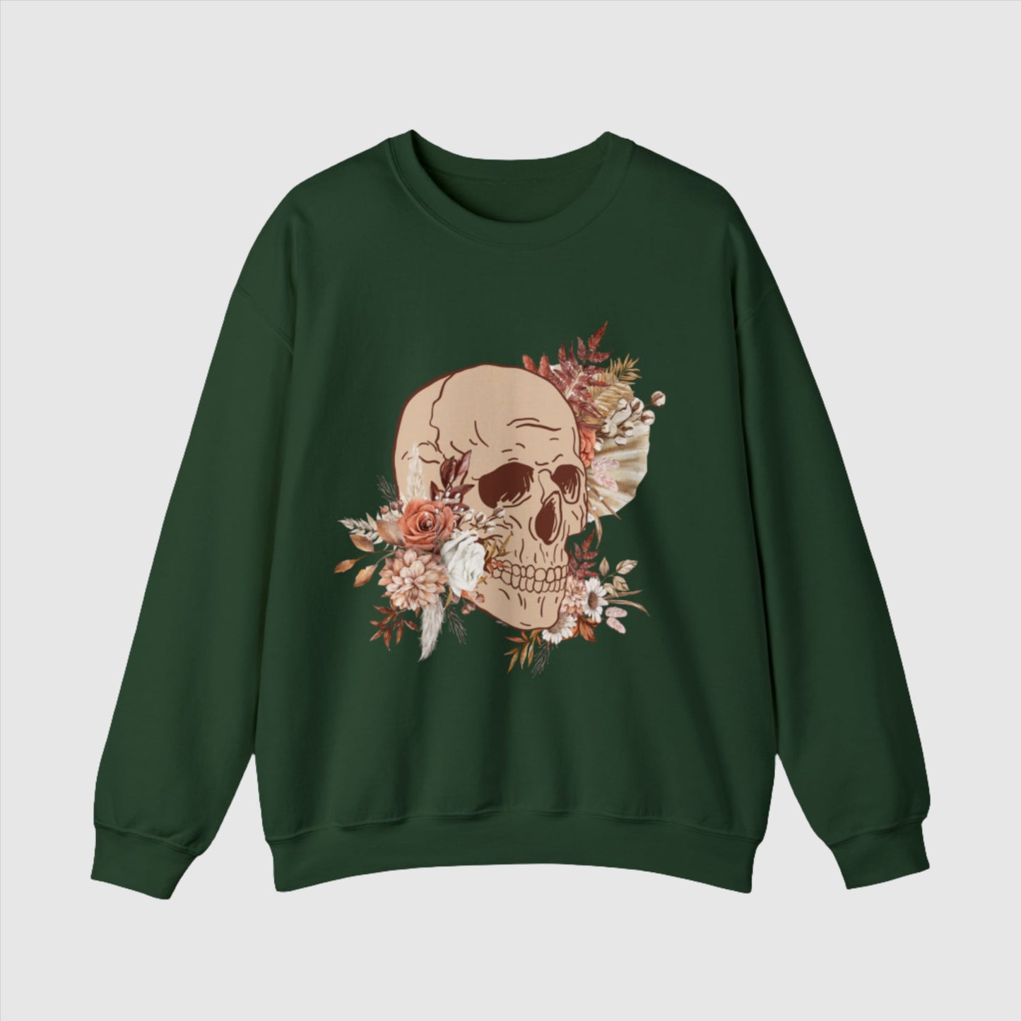 Custom Unisex Vintage Skull and Flower Heavy Blend Crewneck Sweatshirt | PERSONALIZED - ChoreGirl