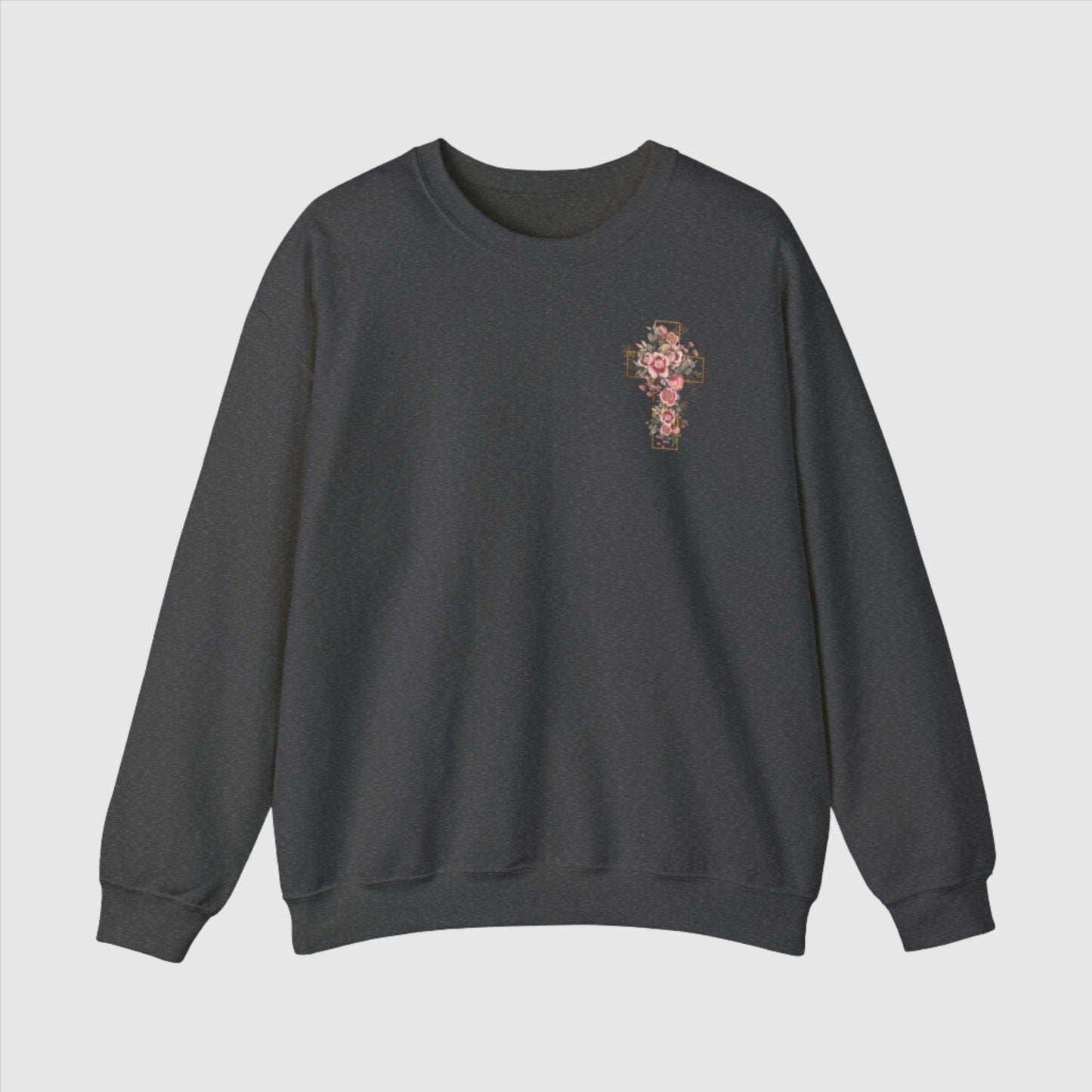 Custom Unisex Blooming Flower Cross Heavy Blend Crewneck Sweatshirt | PERSONALIZED - ChoreGirl