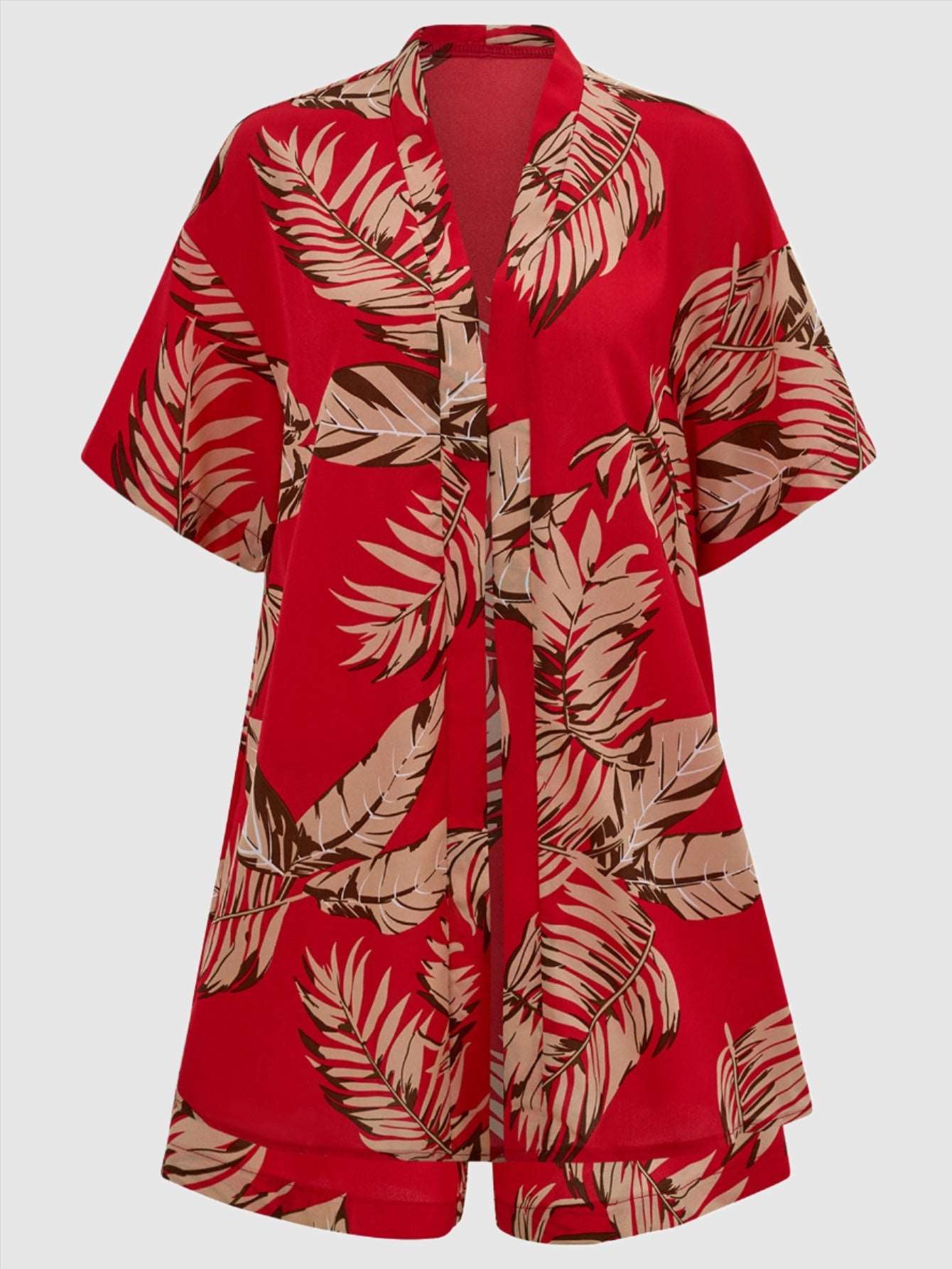 Women's Casual Leaves Print Short Sleeved Shirt And Shorts Outfit Set - ChoreGirl