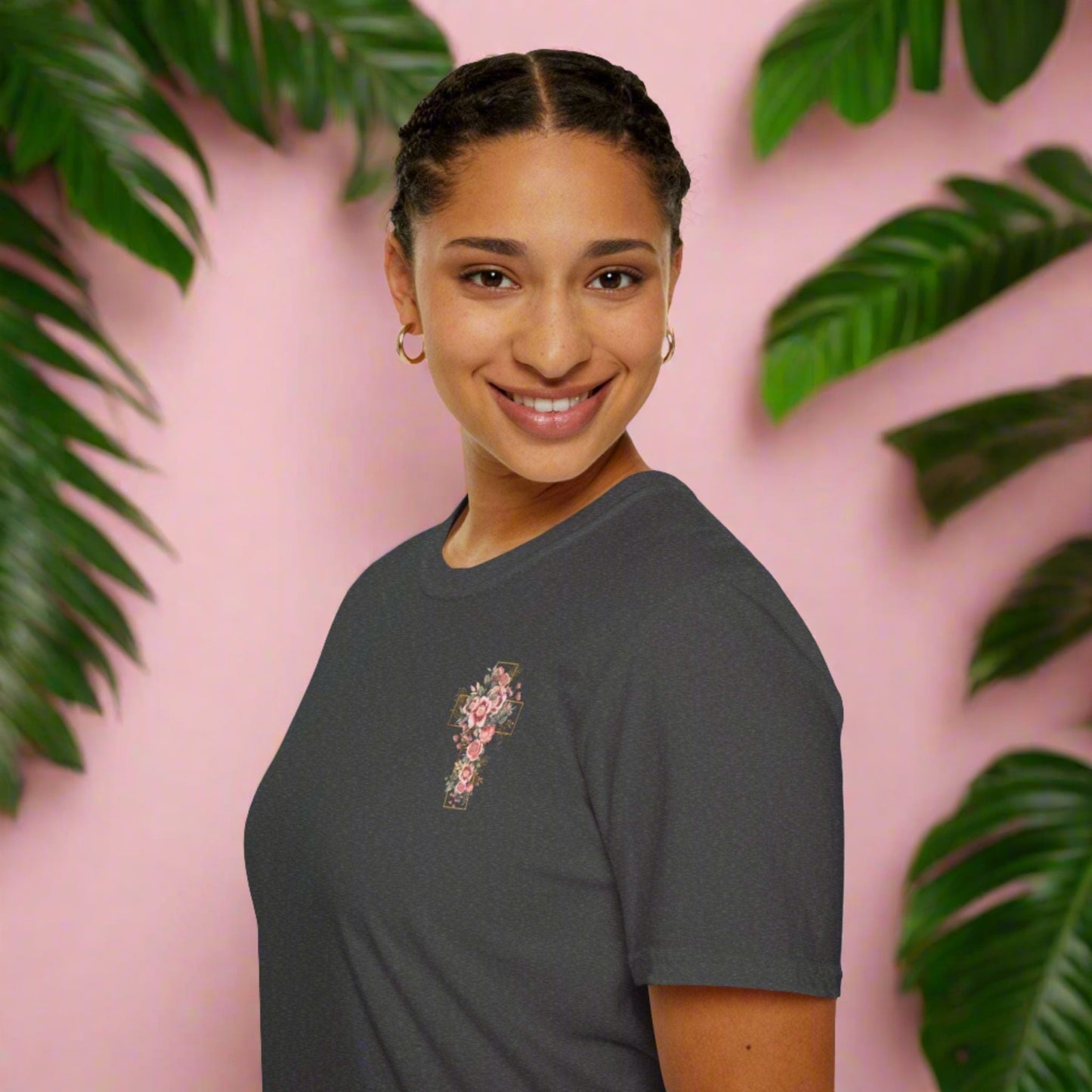 Custom Unisex Blooming Flower Cross Softstyle T-Shirt | PERSONALIZED - ChoreGirl