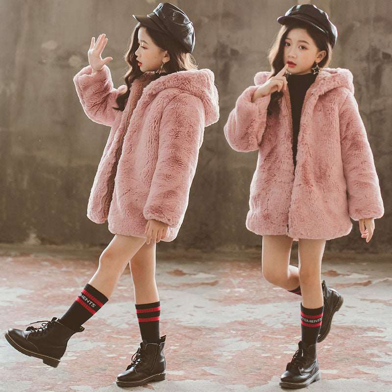Girl's Faux Fur Thickened Thermal Coat - ChoreGirl