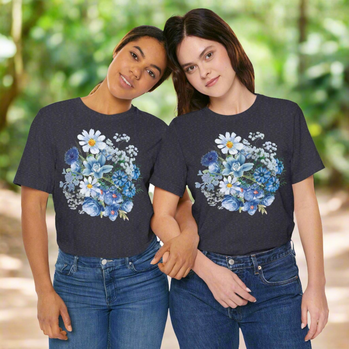 Custom Unisex Vintage Gardening Style Blue Flower Jersey Short Sleeve Tee | PERSONALIZED - ChoreGirl
