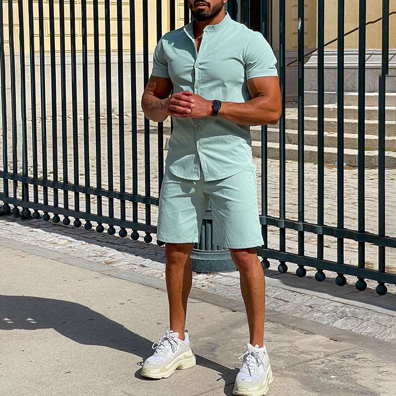 Men's Short Sleeved Shirt and Shorts Two-piece Outfit Set - ChoreGirl