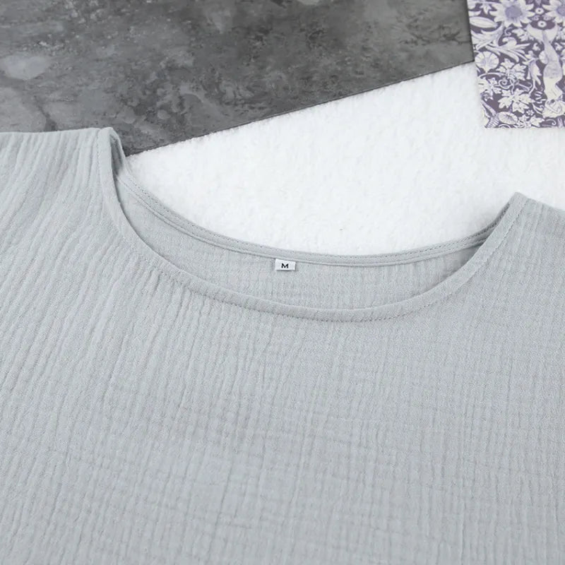 Women's Loose Double-layer Gauze Short-sleeved Shirt and Shorts Two-piece Pajamas Set - ChoreGirl