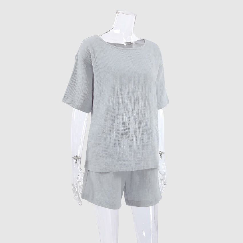 Women's Loose Double-layer Gauze Short-sleeved Shirt and Shorts Two-piece Pajamas Set - ChoreGirl