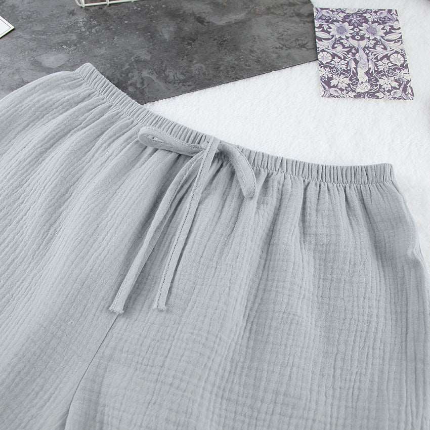 Women's Loose Double-layer Gauze Short-sleeved Shirt and Shorts Two-piece Pajamas Set - ChoreGirl