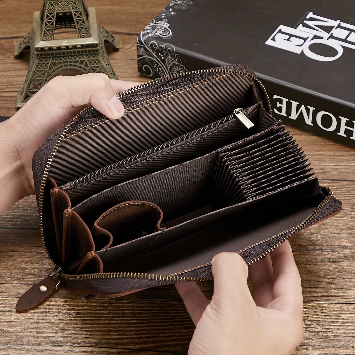 Men's Retro Hand Multifunctional Zipper Leather Wallet - ChoreGirl