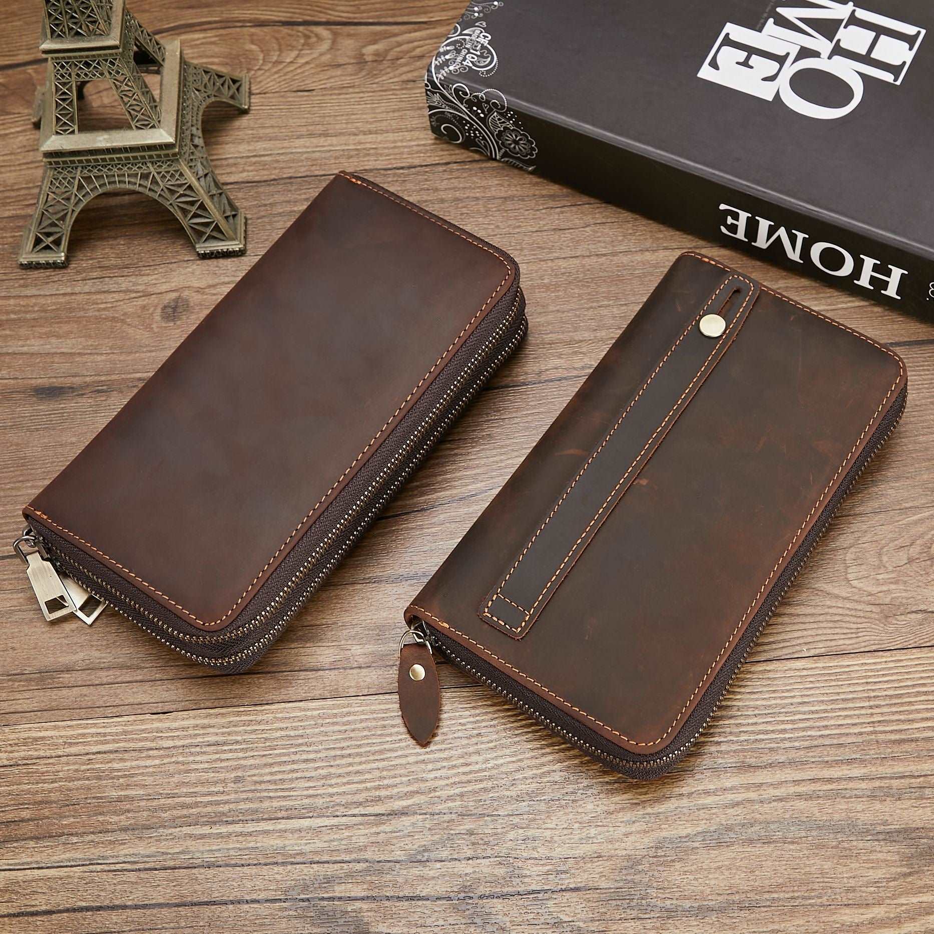Men's Retro Hand Multifunctional Zipper Leather Wallet - ChoreGirl