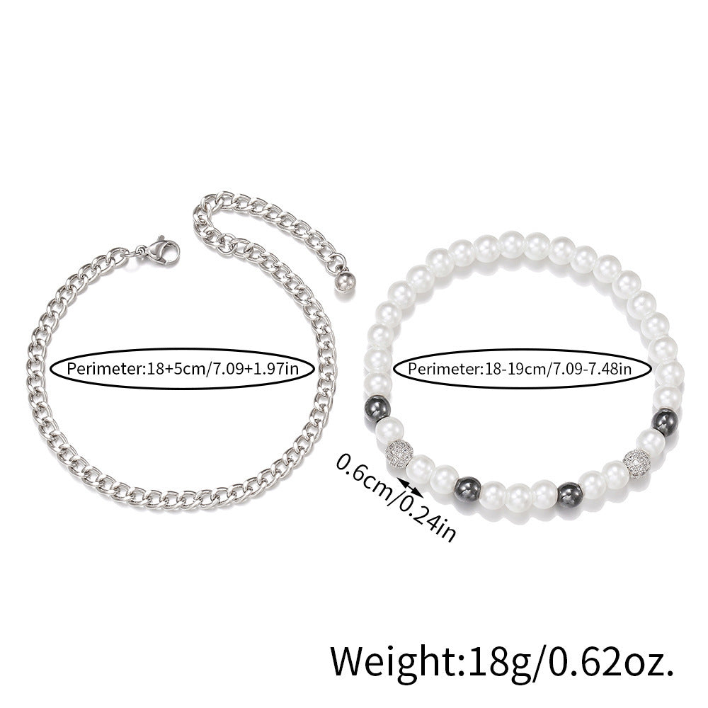 Men's Fashion Zircon Pearl Bracelet - ChoreGirl