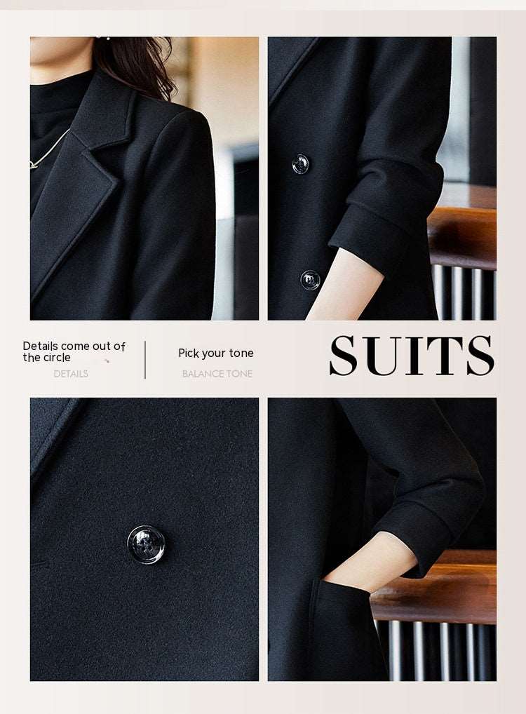 Women's Elegant Suit Jacket Black Double Breasted Coat - ChoreGirl