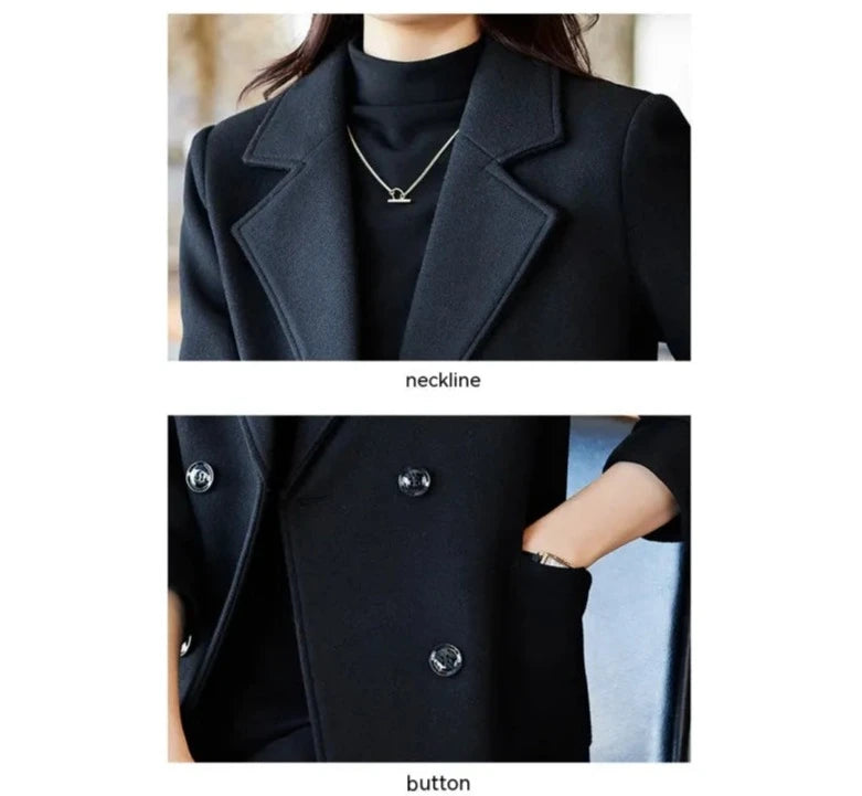 Women's Elegant Suit Jacket Black Double Breasted Coat - ChoreGirl