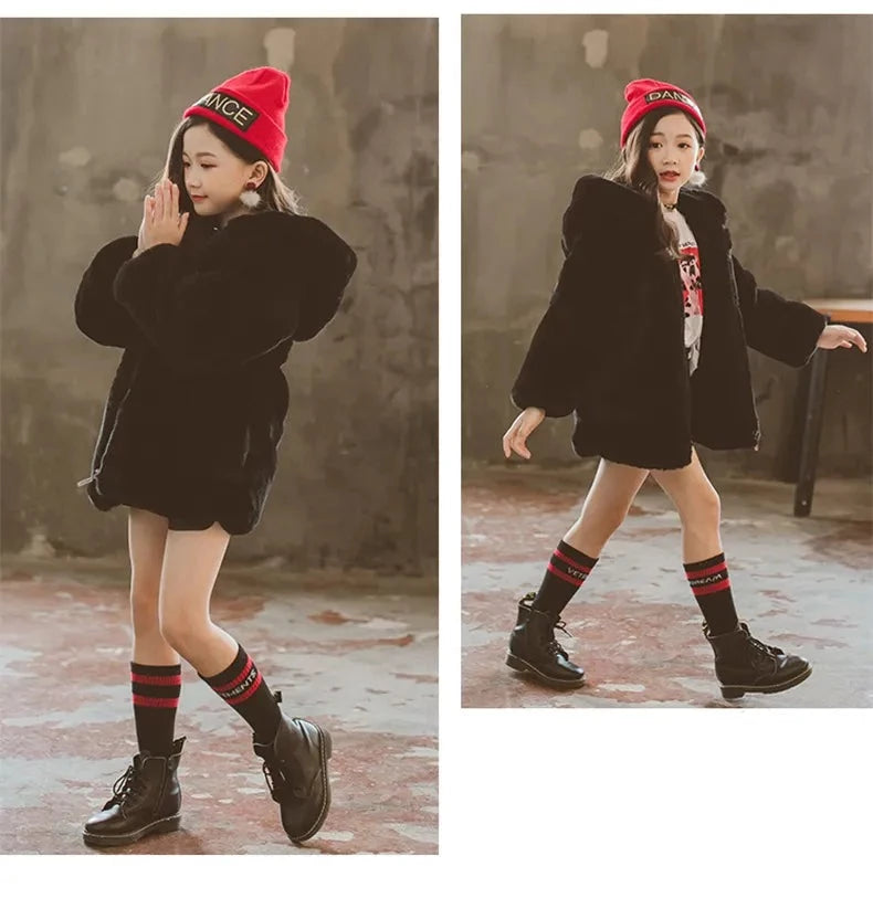 Girl's Faux Fur Thickened Thermal Coat - ChoreGirl