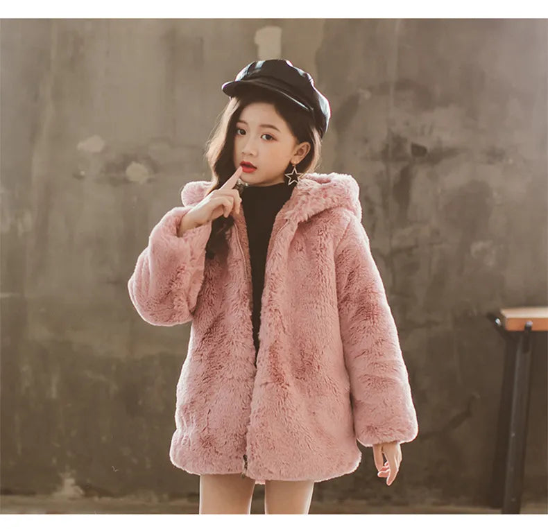 Girl's Faux Fur Thickened Thermal Coat - ChoreGirl