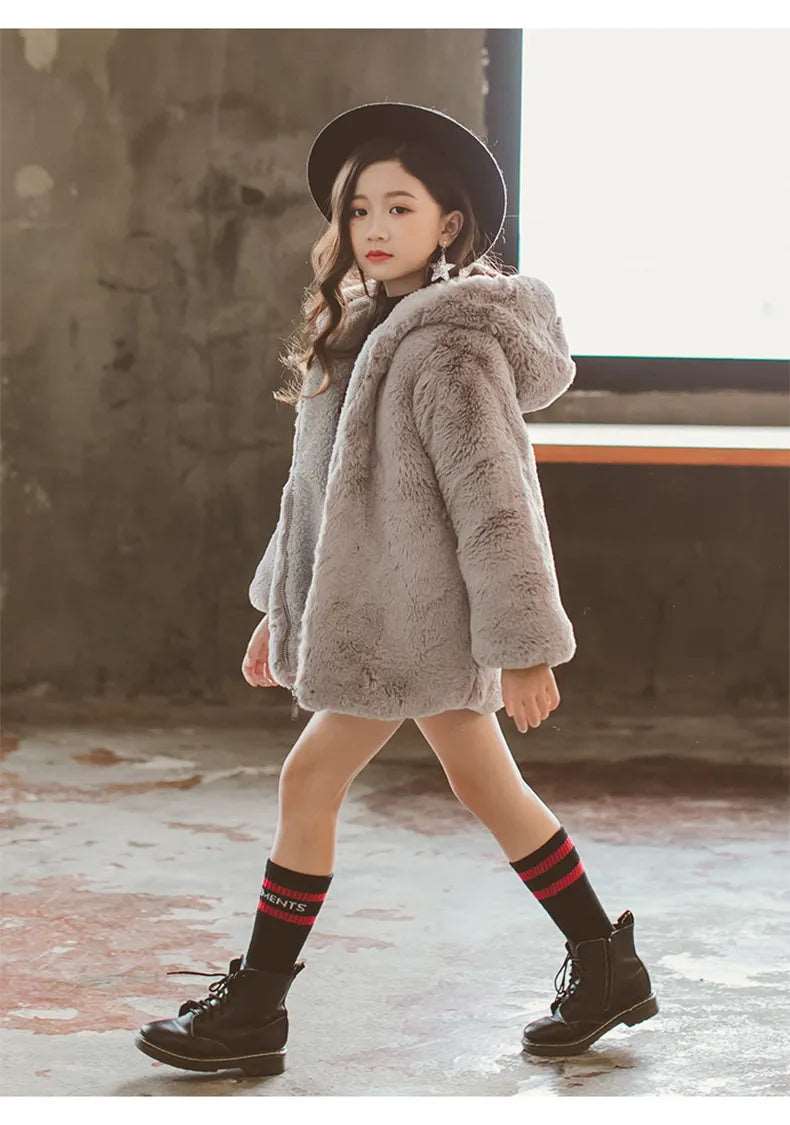Girl's Faux Fur Thickened Thermal Coat - ChoreGirl