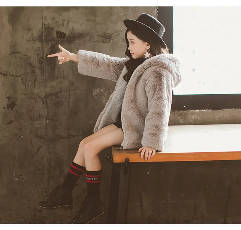 Girl's Faux Fur Thickened Thermal Coat - ChoreGirl