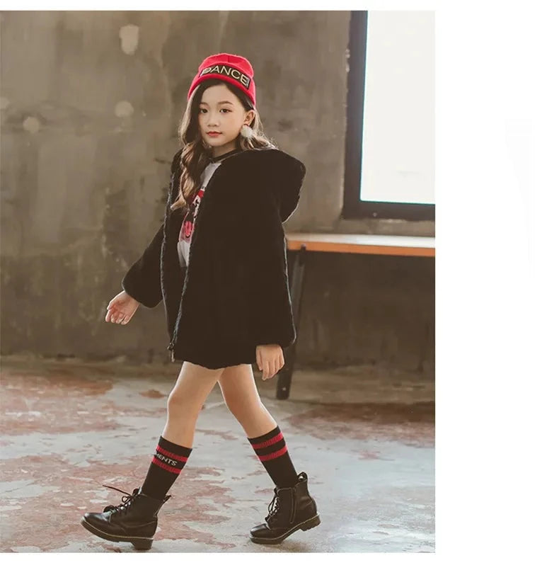 Girl's Faux Fur Thickened Thermal Coat - ChoreGirl