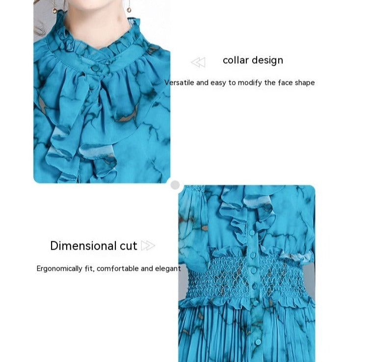 Women's Elegant Elastic Waist-tightening Pleated Dress - ChoreGirl