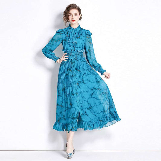 Women's Elegant Elastic Waist-tightening Pleated Dress - ChoreGirl