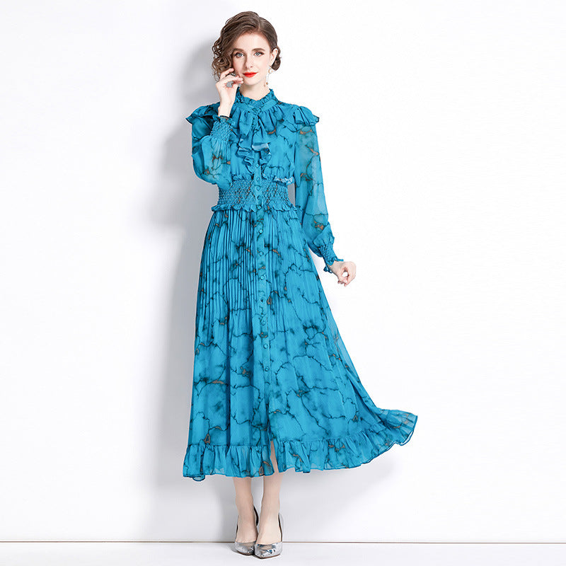 Women's Elegant Elastic Waist-tightening Pleated Dress - ChoreGirl