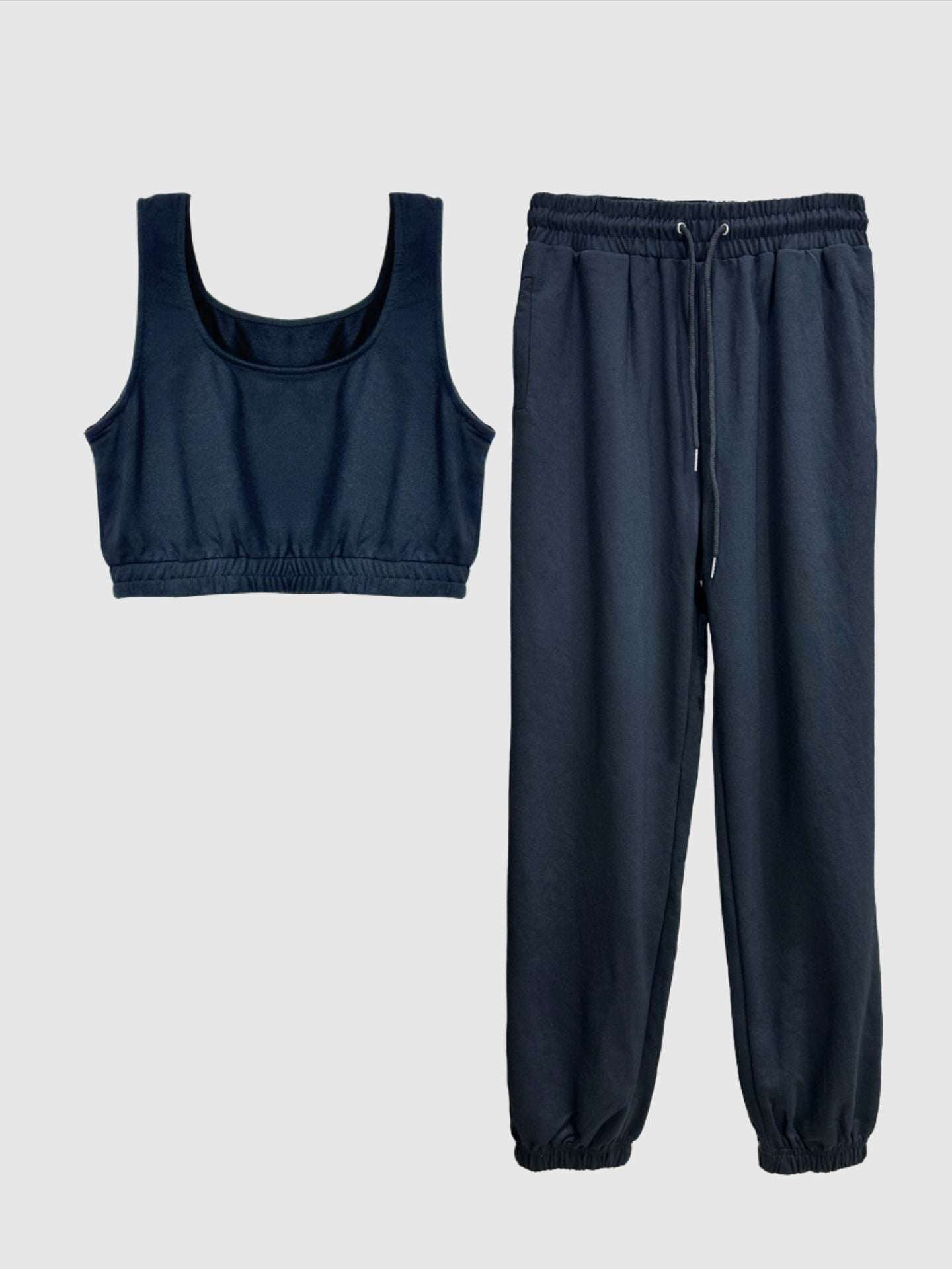 Women's Casual Cropped Tank Top and Pants Two-piece Outfit Set - ChoreGirl