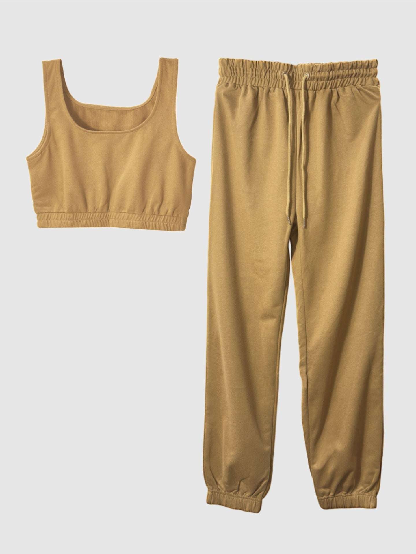 Women's Casual Cropped Tank Top and Pants Two-piece Outfit Set - ChoreGirl