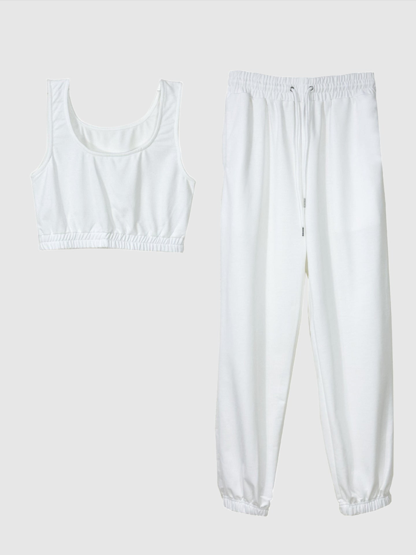 Women's Casual Cropped Tank Top and Pants Two-piece Outfit Set - ChoreGirl