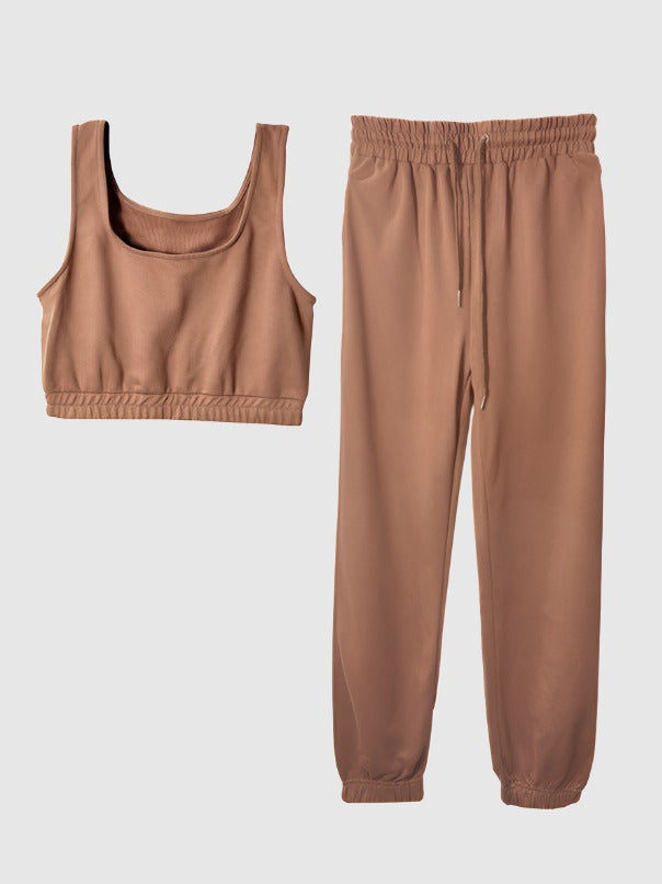 Women's Casual Cropped Tank Top and Pants Two-piece Outfit Set - ChoreGirl
