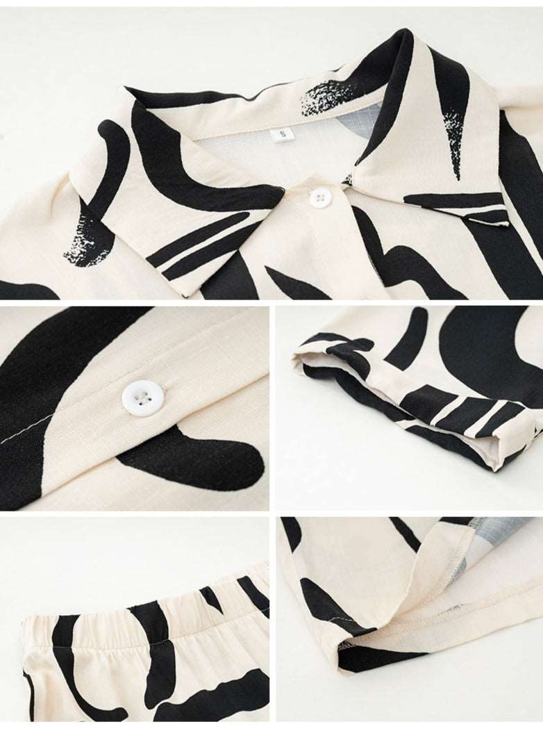 Women's Casual Short Sleeved Shirt and Long Wide Legs Pants Outfit Set - ChoreGirl