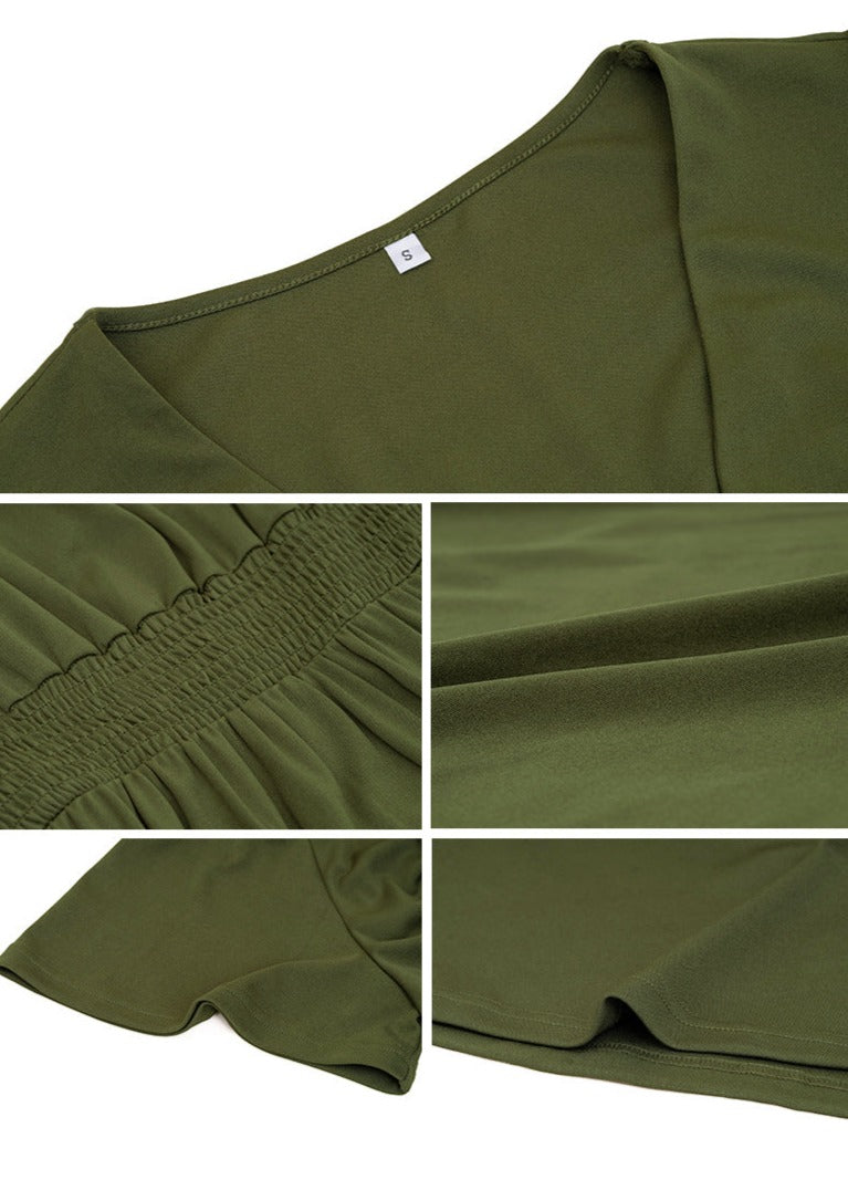 Women's Elegant Solid Color Slim V-neck Dress - ChoreGirl