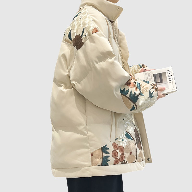 Men's Thickened Warm Embroidered Stand Collar Jacket - ChoreGirl