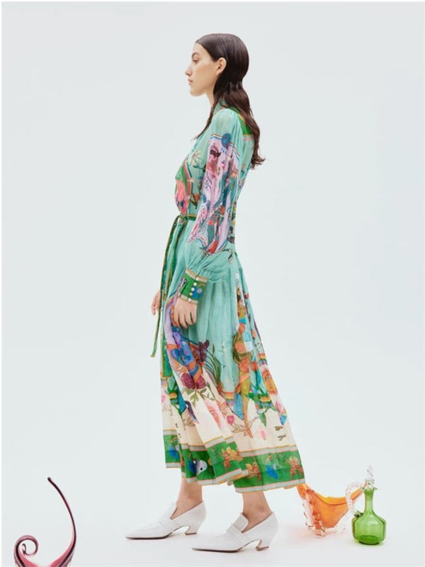 Women's Elegant Shirt Collar Single-breasted Long Dress - ChoreGirl