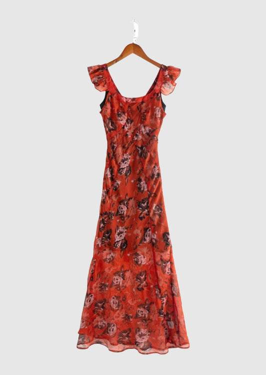 Women's Elegant Floral Sleeveless Slim Fit Long Dress - ChoreGirl