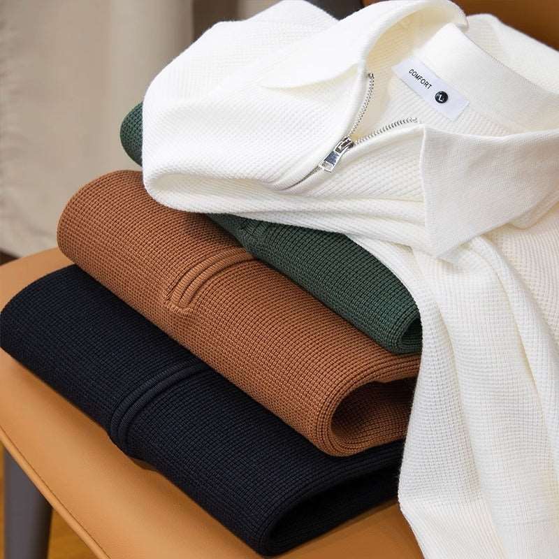 Men's Leisure Warm Knitted Half Zipper And Lapel Collar Sweater - ChoreGirl