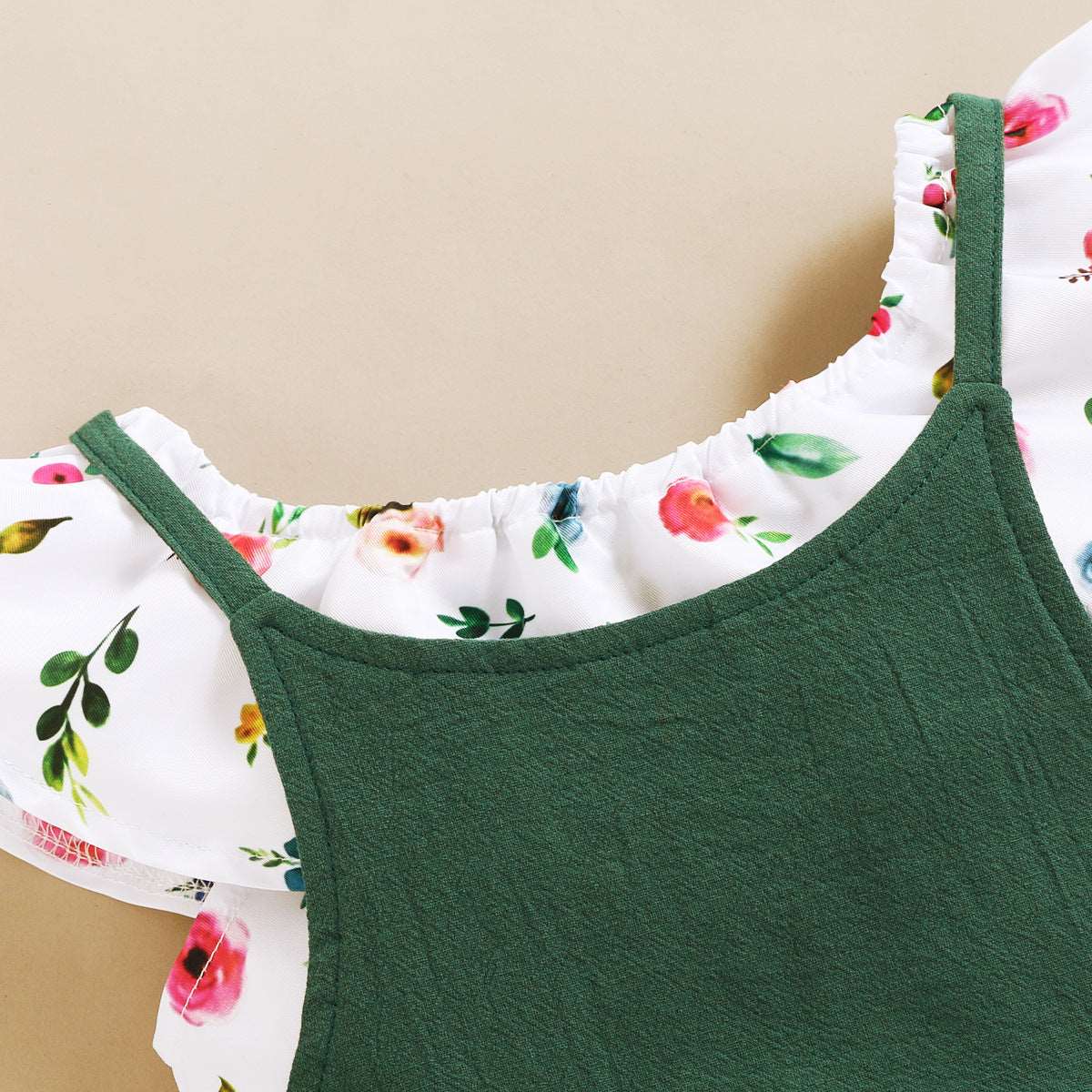 Baby Girl Floral Sleeveless Top and Solid Color Suspender Pants Two-piece Outfit Set - ChoreGirl