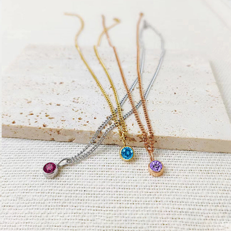 Unisex Stainless Steel Necklace With Diamond Birthstone Pendant - ChoreGirl