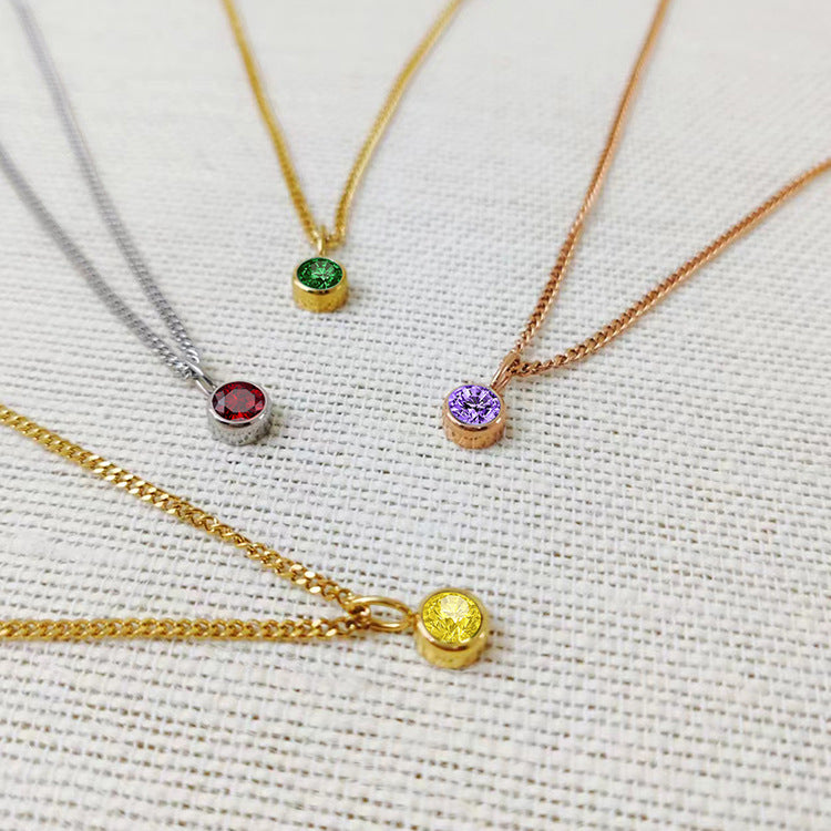 Unisex Stainless Steel Necklace With Diamond Birthstone Pendant - ChoreGirl